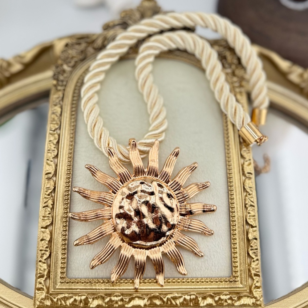 Statement Sun Pendant Necklace | Bold Boho Style | Twisted Rope Chain - Picture 4 of 10